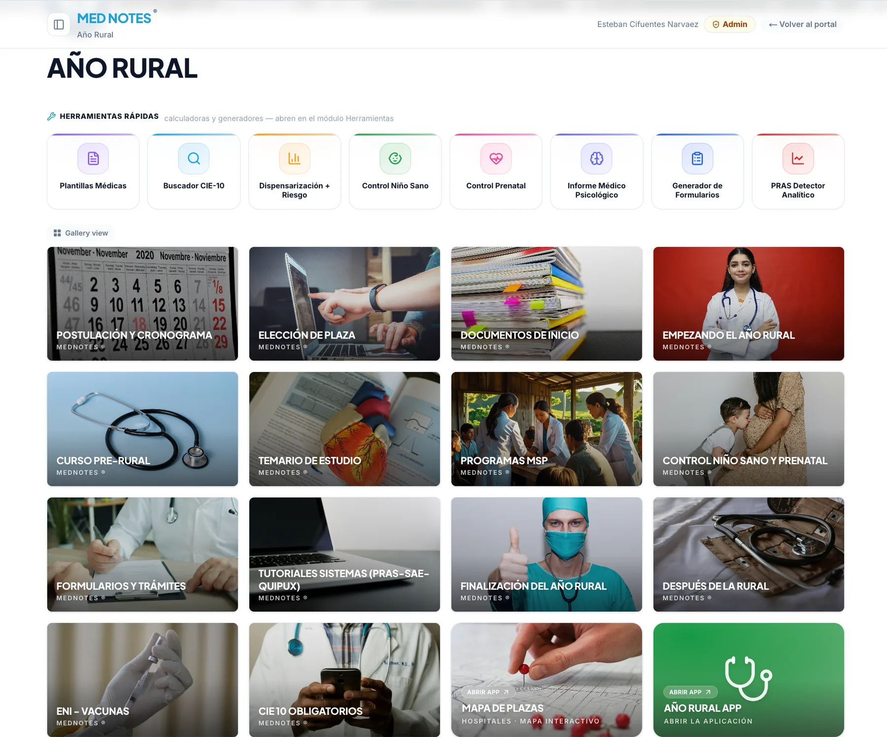 Módulo Año Rural en la plataforma MedNotes