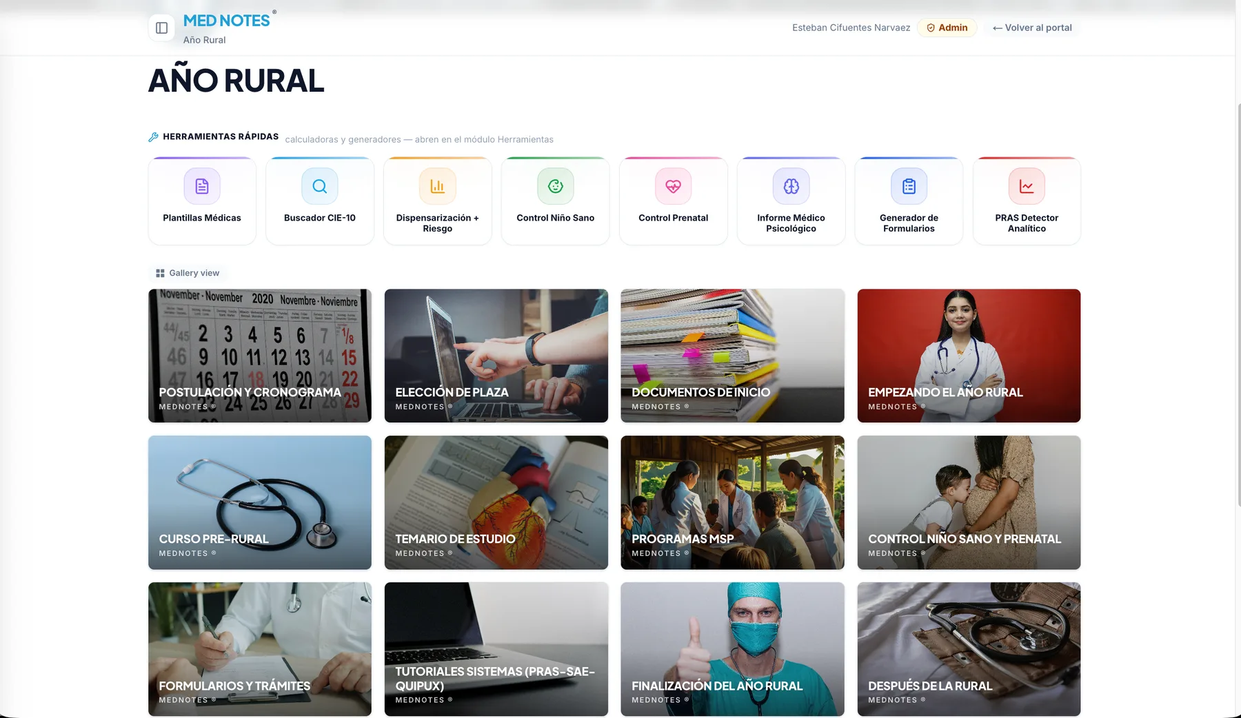 Módulo Año Rural en la plataforma MedNotes: herramientas rápidas y los submódulos